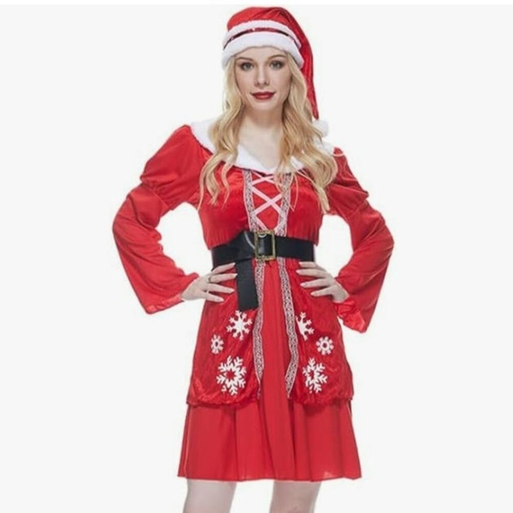 Santa Snowflake Darling Costume Dress Hat Belt Holiday Party Outfit Medium‎